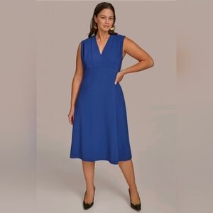 NWT Donna Karan Royal Blue V-Neck Sleeveless Midi Dress